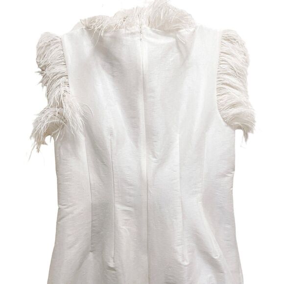 NWT Rachel Gilbert Solomon Ostrich Feather Trim Ivory Midi Dress Size 8 - Picture 7 of 10
